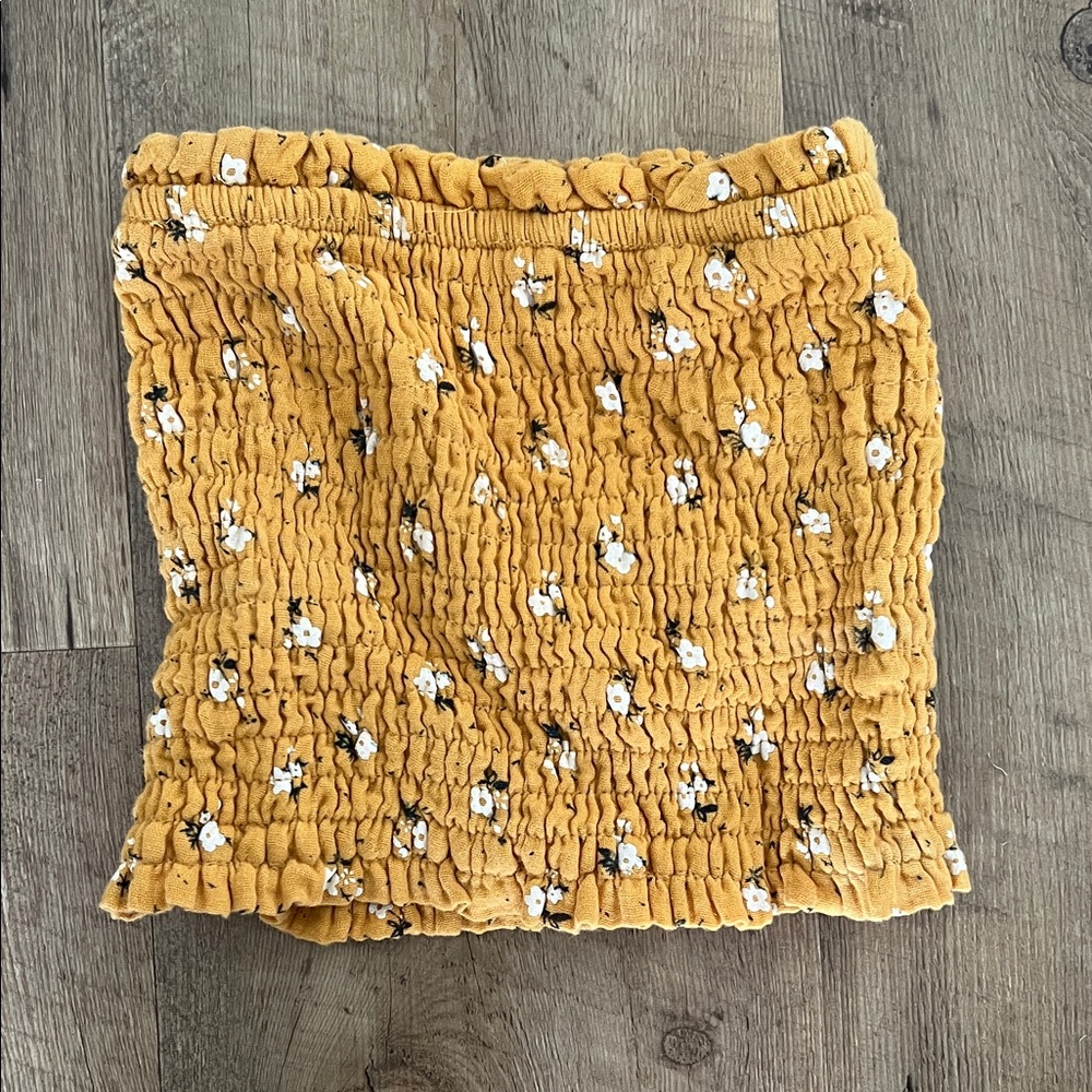 Mustard Yellow Floral Smocked Tube Top